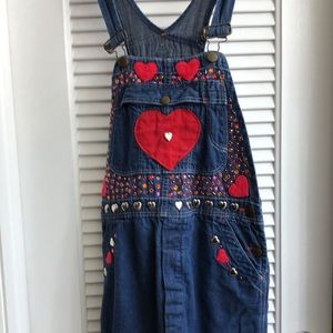 Vintage Custom Made Denim Jean Overalls Rhinestones Patches Studs SM